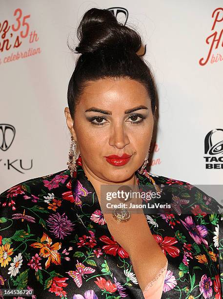 Mercedes 'MJ' Javid attends Perez Hilton's 35th birthday party at El Rey Theatre on March 23, 2013 in Los Angeles, California.