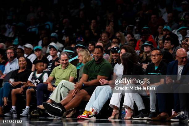 Player Ndamukong Suh in attendance for the game between the New York Liberty and Las Vegas Aces at Barclays Center on August 28, 2023 in New York...