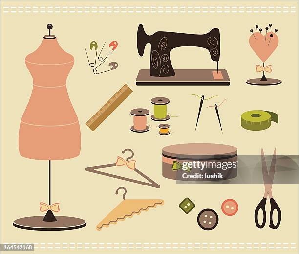 nähen-accessoires - nähset stock-grafiken, -clipart, -cartoons und -symbole