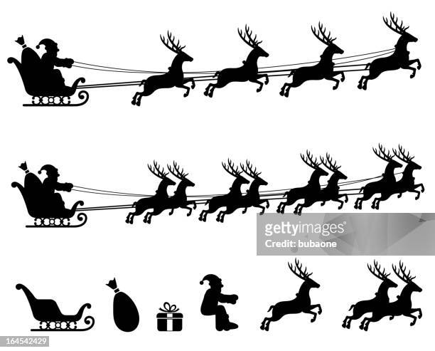 make your own santa sleigh black & white icon set. - animal sleigh stock illustrations