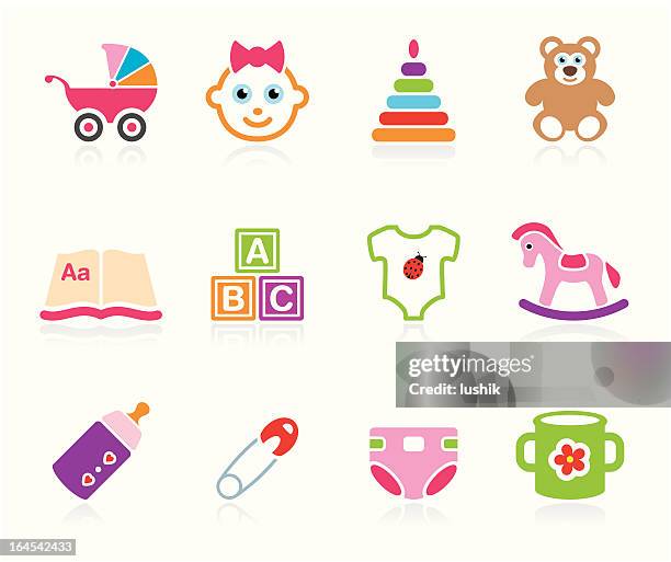 babies icon - girls - diaper pin stock illustrations