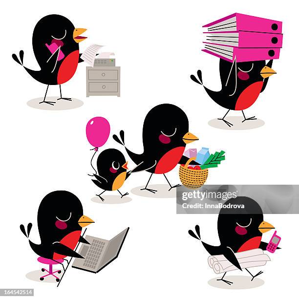 busy bird - balancing act cartoon stock illustrations