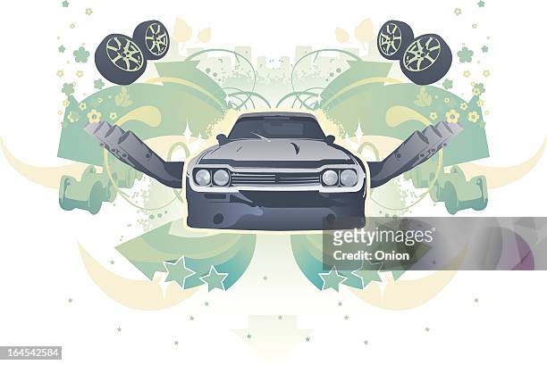 funky racing car - exhaust pipe stock illustrations