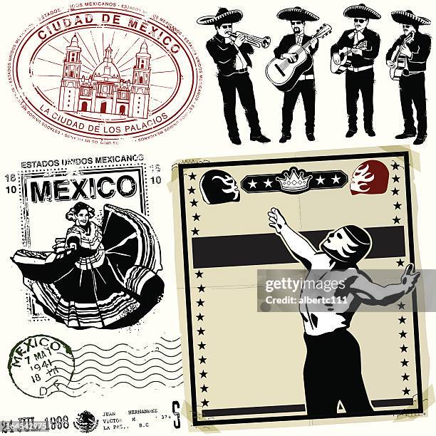 ilustraciones, imágenes clip art, dibujos animados e iconos de stock de destinacion ye olde méxico - wrestling