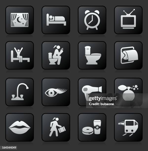 woman getting ready royalty free vector icon set - walk in bathroom shower stock illustrations