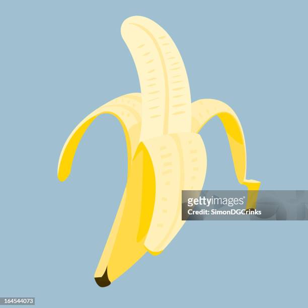 close-up animated cartoon banana unpeeled halfway open fruit - peeled stock illustrations