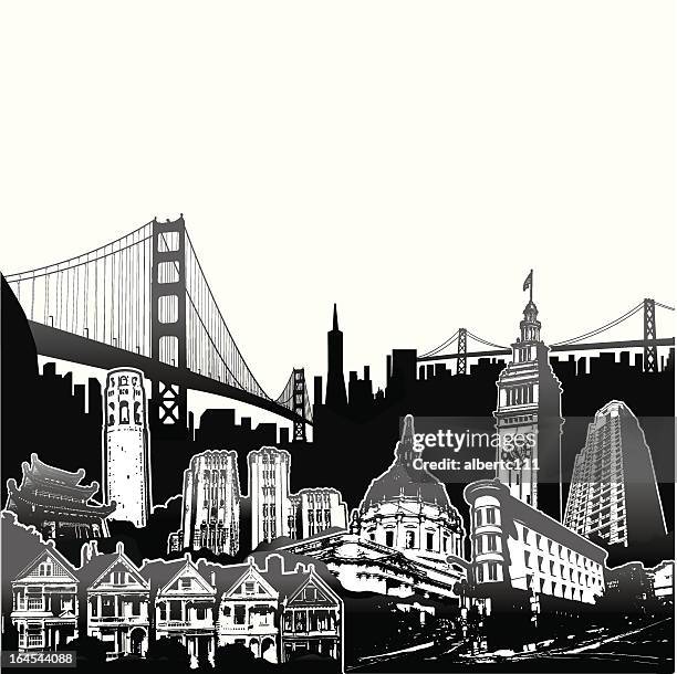 sf superscene - san francisco oakland bay bridge stock illustrations