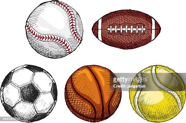 ilustraciones, imágenes clip art, dibujos animados e iconos de stock de pelotas de deportes - fútbol americano pelota