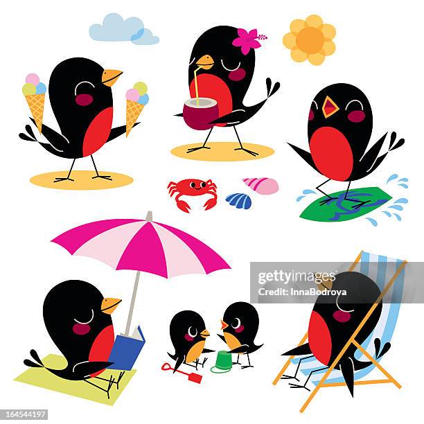 birds vacatoin. - deck chair stock illustrations