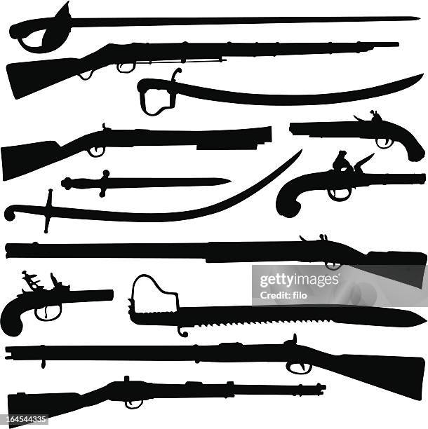 antique weapon silhouettes - weaponry stock illustrations