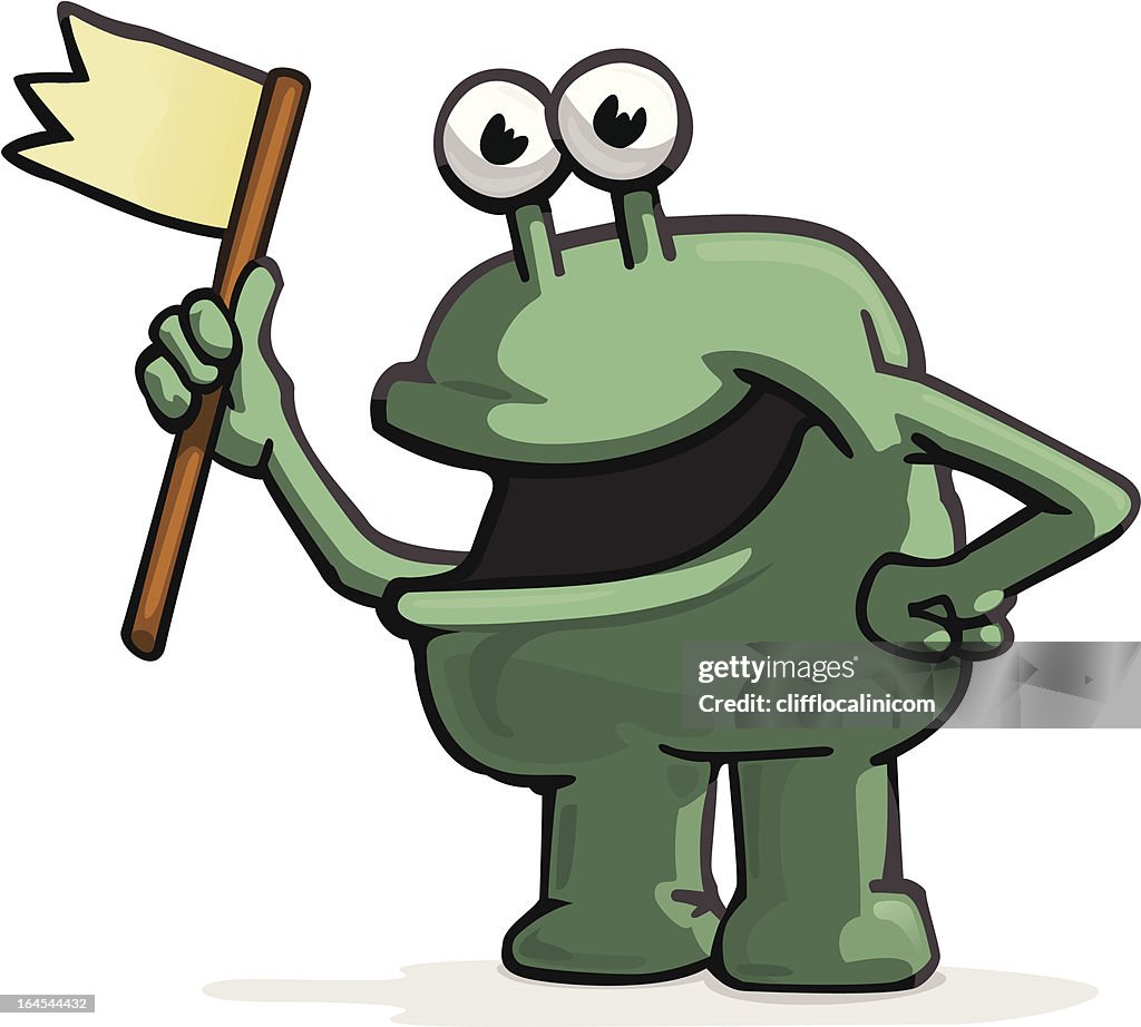 Happy alien with a flag