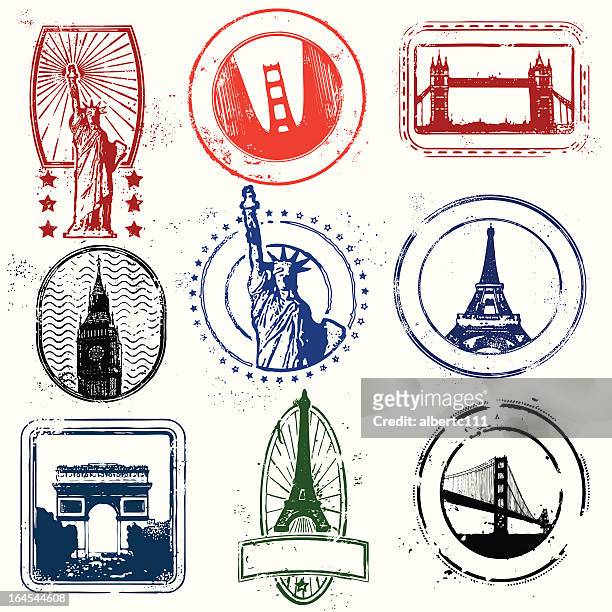 traveling stamps of the west - passport stamps stock illustrations