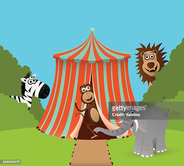 circus tent with animals - cartoon characters with big noses 幅插畫檔、美工圖案、卡通及圖標