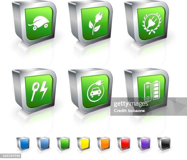 stockillustraties, clipart, cartoons en iconen met electric car 3d vector icon set with metal rim - steel cable