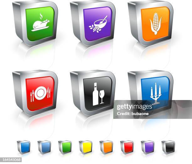 thanksgiving turkey dinner 3d royalty free vector icon set - roast turkey vector stock illustrations