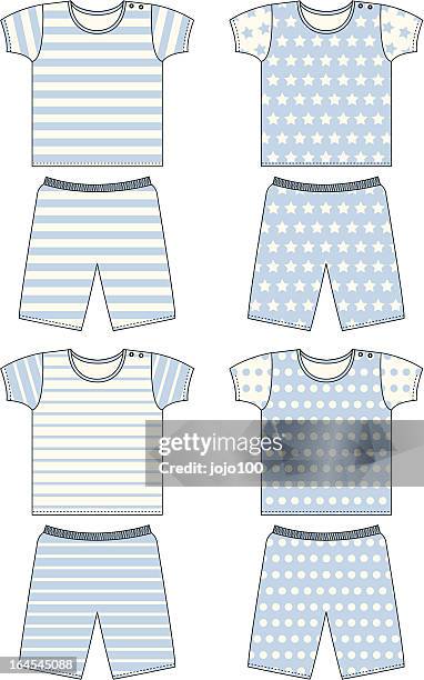 boys short pyjama/romper suit set in 4 classic patterns - t shirt template vector stock illustrations