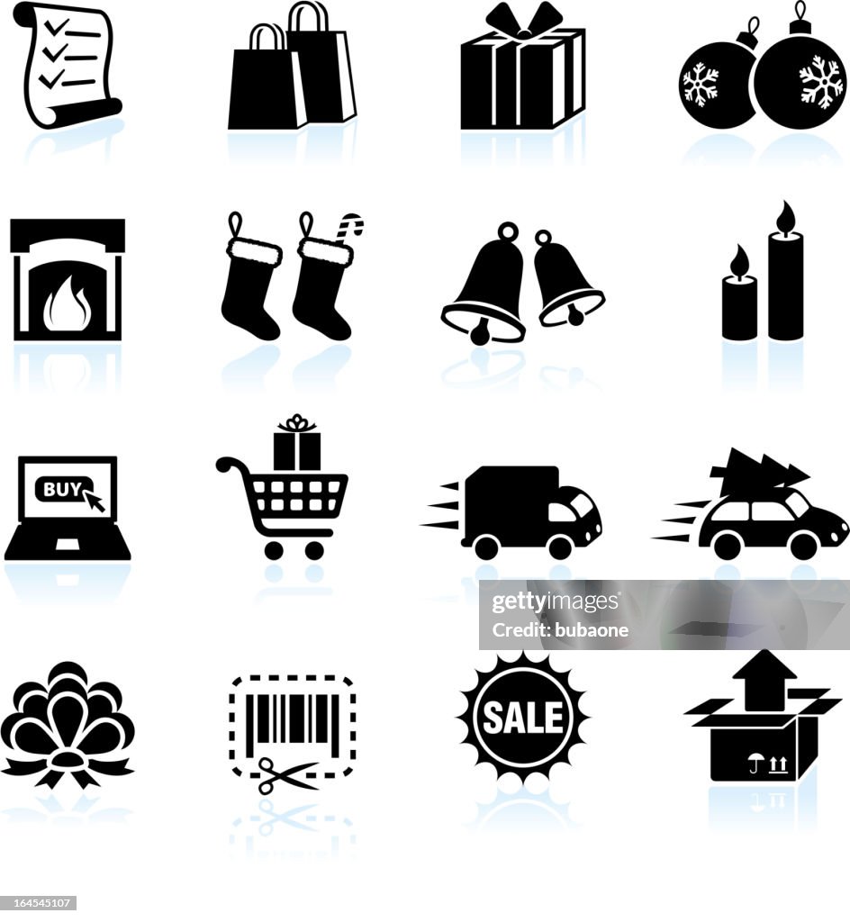 Christmas Holiday Shopping black & white vector icon set.
