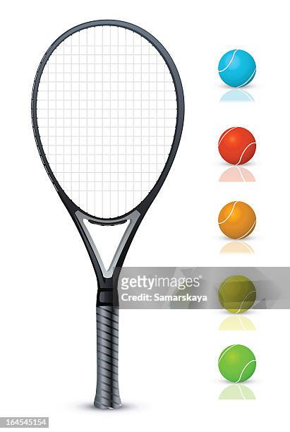 ilustrações de stock, clip art, desenhos animados e ícones de raquete de tênis e bolas de cor - raquete de ténis