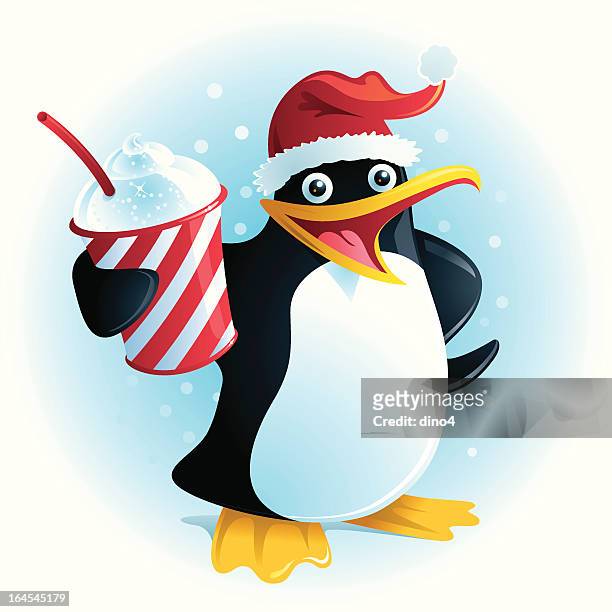 stockillustraties, clipart, cartoons en iconen met plushee the christmas slush penguin - stralende glimlach