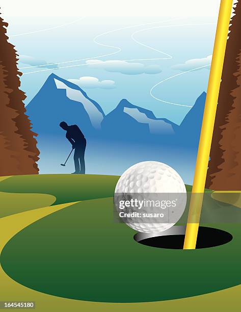 パッティンググリーンでのゴルフ - golf ball点のイラスト素材／クリップアート素材／マンガ素材／アイコン素材