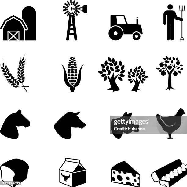 farmer at work black and white vector icon set - winter wheat cornfield stock illustrations