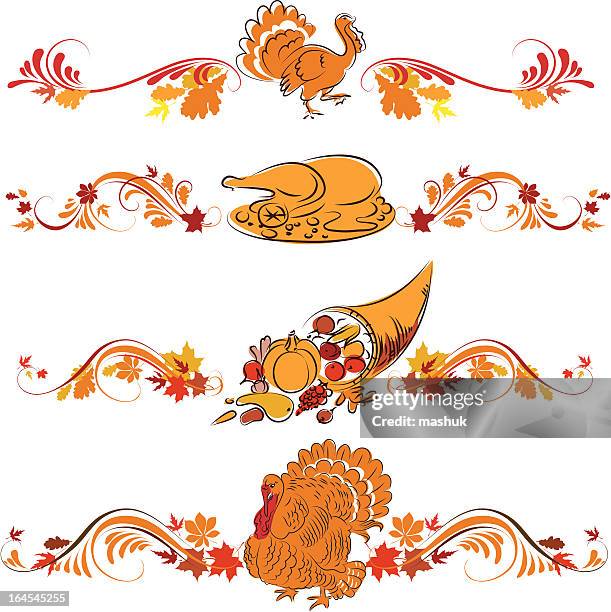 thanksgiving ornament - cornucopia stock illustrations