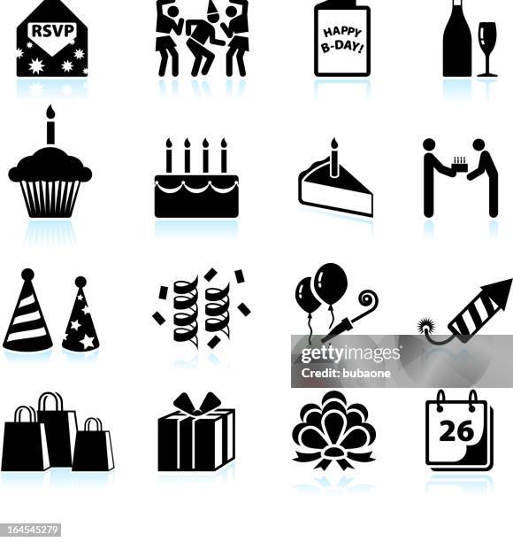stockillustraties, clipart, cartoons en iconen met happy birthday celebration black and white vector icon set - birthday icon