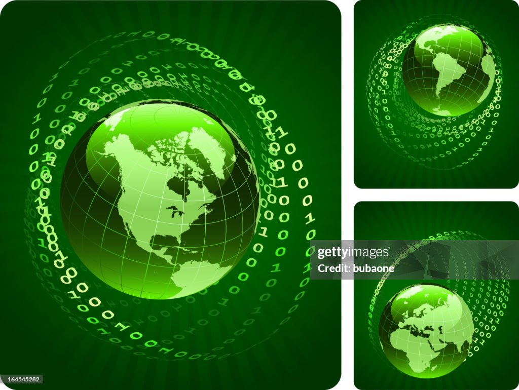 Green Globe Collection With Binary Code High-Res Vector Graphic - Getty ...