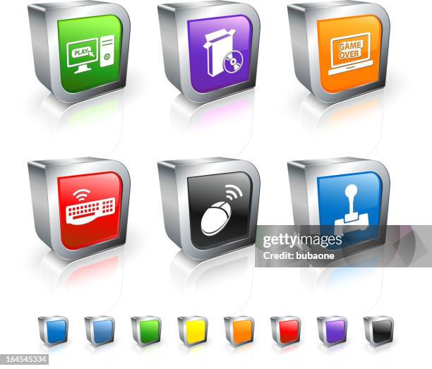 computer videospiele 3d-vektor icon-set mit metall-rim - game over short phrase stock-grafiken, -clipart, -cartoons und -symbole