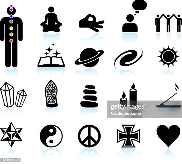 spiritualität und new age & schwarz-weiß vektor icon-set - lotussitz stock-grafiken, -clipart, -cartoons und -symbole