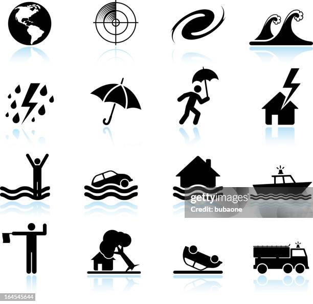 hurricane and tropical storm black & white vector icon set - monsoon stock illustrations