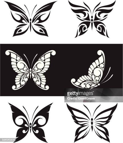 butterfly set - butterfly tattoos stock illustrations