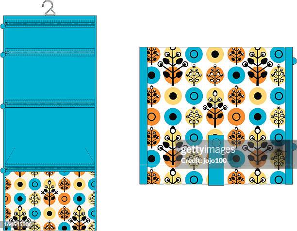 retro patterned hanging make up bag - makeup bag stock illustrations