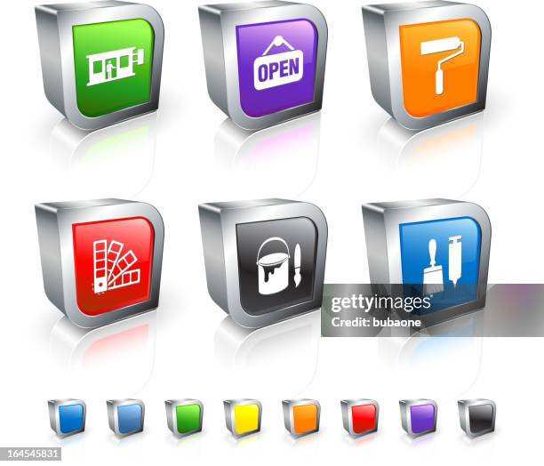 paint store 3d vector icon set with metal rim - paint pot stock illustrations