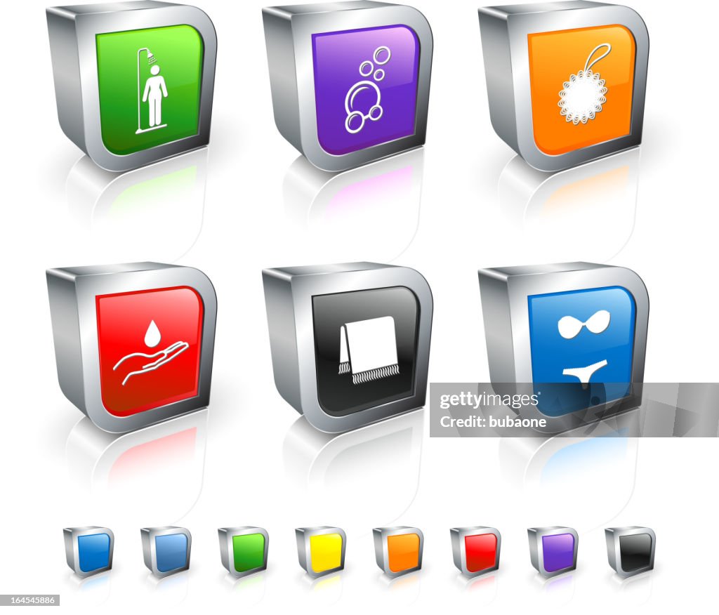 Bathroom 3D royalty free vector icon set with Metal Rim