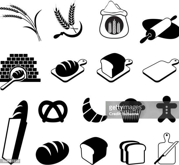brot schwarz und weiß lizenzfreie vektor icon-set - bran stock-grafiken, -clipart, -cartoons und -symbole