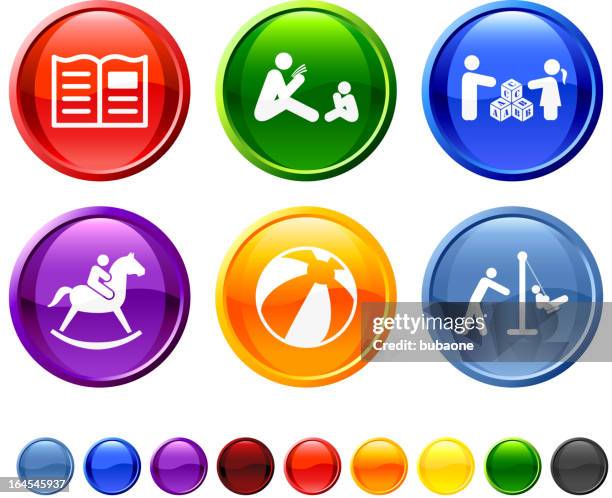 childhood royalty free vector icon set - empty swing stock illustrations