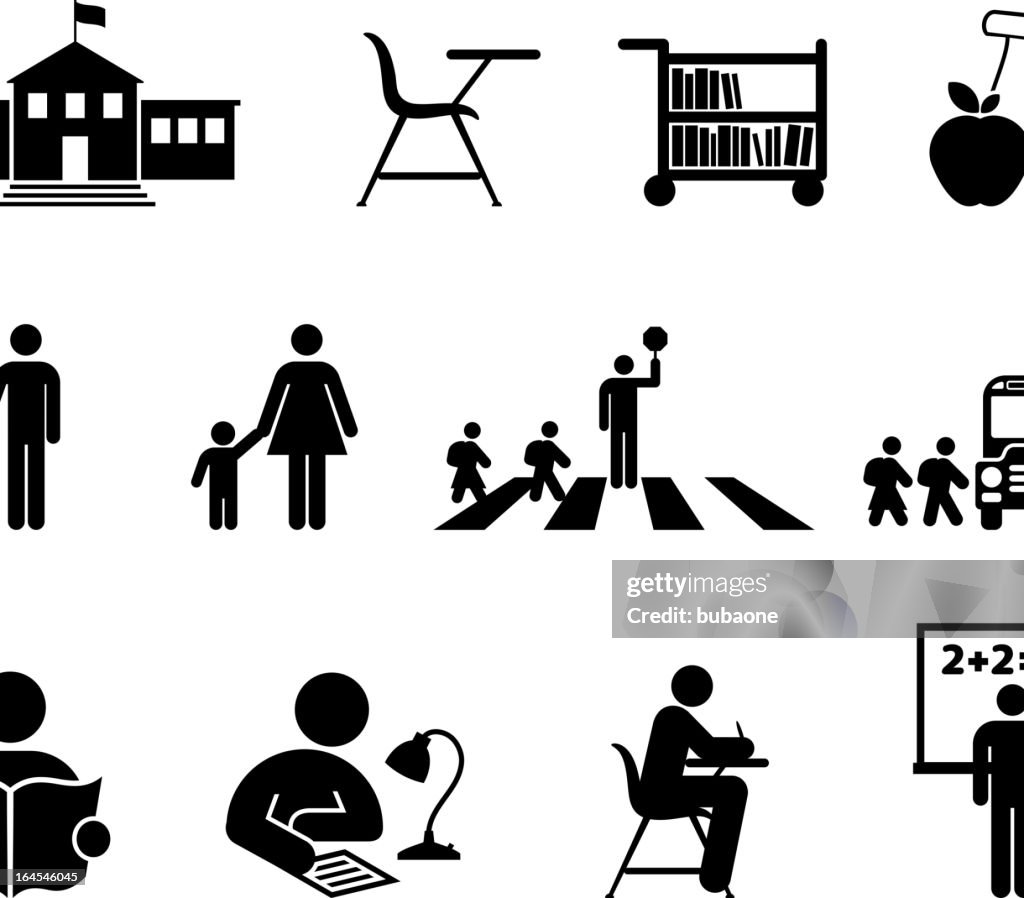 Scuola e istruzione in bianco e nero icona set vettoriale