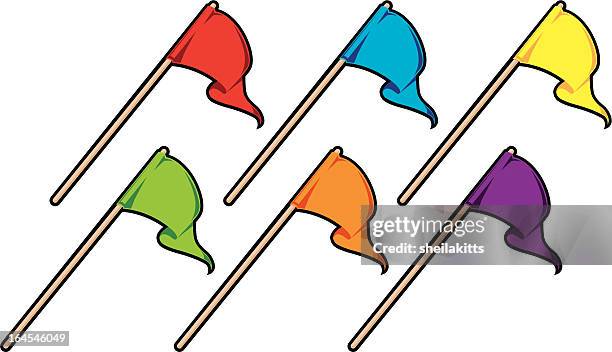 six colored flags - triangle flag stock illustrations