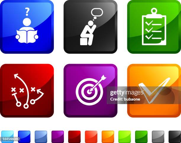 thinking of a plan royalty free vector icon set stickers - reading label stock illustrations