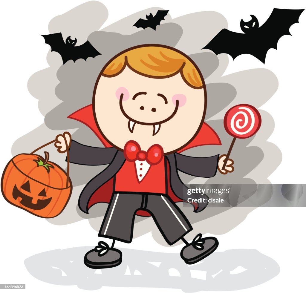 Niño Con Vampiro Halloween Costume Ilustración Dibujo Animado Ilustración  de stock - Getty Images
