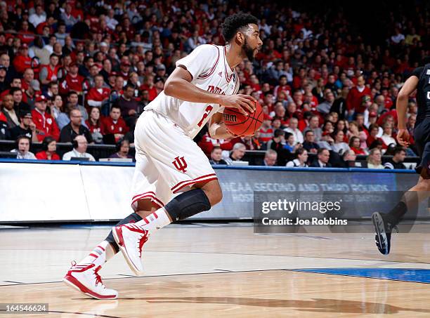 Christian Watford of the Indiana Hoosiers handles the ball against the Temple Owls in the first half during the third round of the 2013 NCAA Men's...