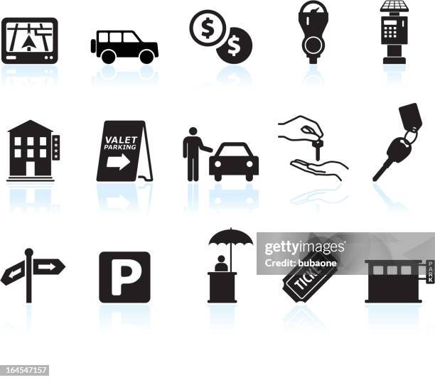 stockillustraties, clipart, cartoons en iconen met parking options black & white royalty free vector icon set - parkeerterrein