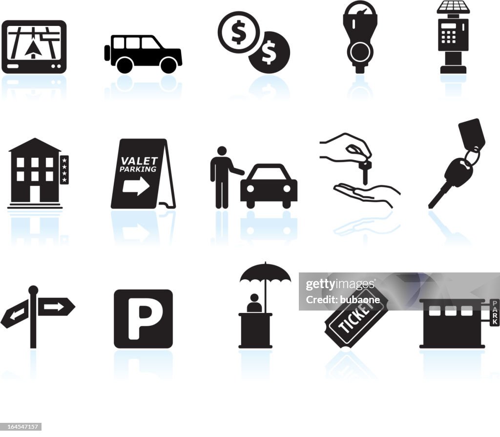 Parking options black & white royalty free vector icon set