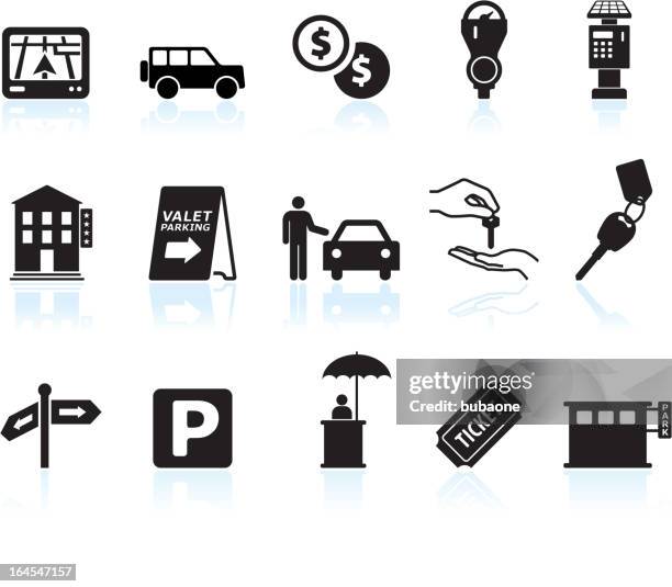 parking options black & white royalty free vector icon set - ignition key icon stock illustrations