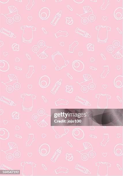 a pink background with white baby item icons all over it - babies only stock illustrations