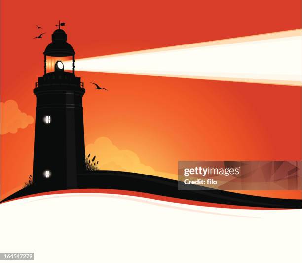 lighthouse sunset - guide beacon stock illustrations
