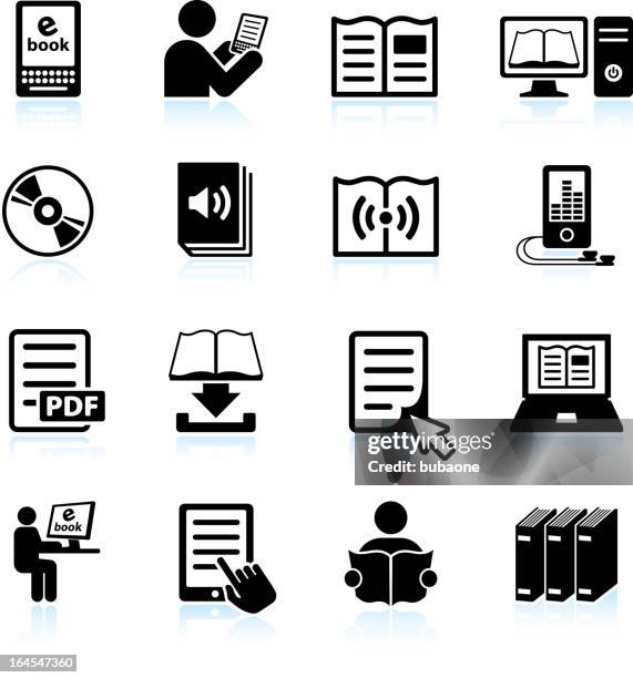 bücher und modernen lesung & schwarz-weiß vektor icon-set - reiseführer nachschlagwerk stock-grafiken, -clipart, -cartoons und -symbole