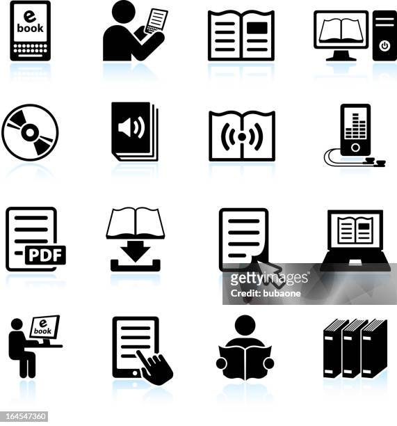 books and modern reading black & white vector icon set - workbook stock illustrations