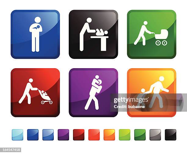 family and new baby on vector icon set - changing nappy stock illustrations